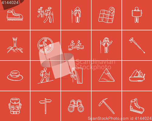 Image of Travel and holiday sketch icon set.