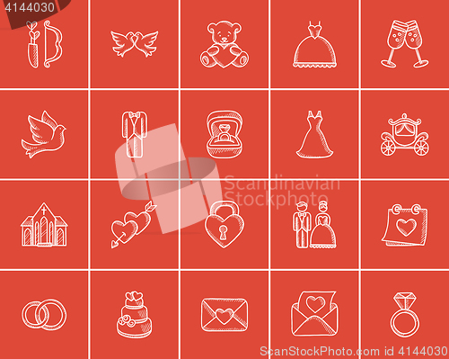 Image of Wedding sketch icon set.