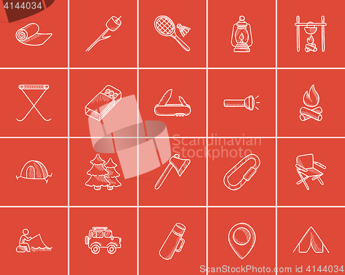 Image of Travel and holiday sketch icon set.