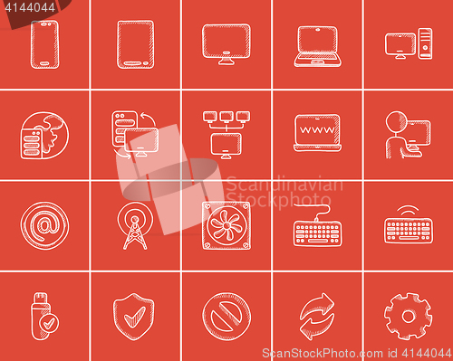 Image of Technology sketch icon set.