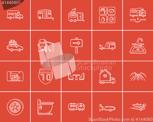 Image of Travel and holiday sketch icon set.