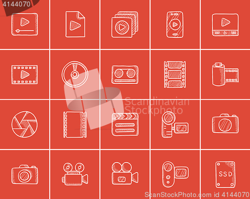 Image of Media sketch icon set.