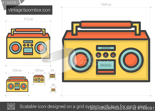 Image of Vintage boombox line icon.