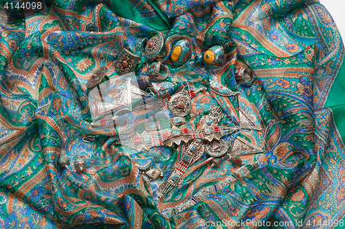 Image of Handmade Jewelry On Fabric Background