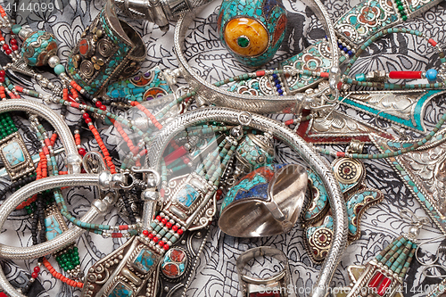 Image of Handmade Jewelry On Fabric Background