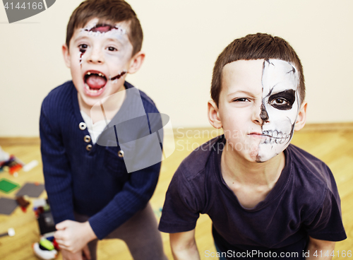 Image of zombie apocalypse kids concept. Birthday party celebration facep