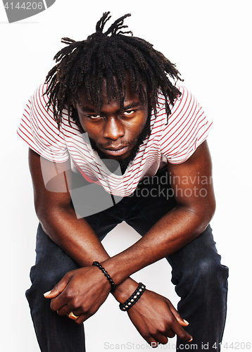 Image of young handsome afro american boy stylish hipster looking angry isolated on white background, lifestyle people concept