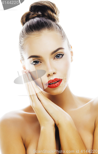 Image of young stylish woman with fashion make up and hairstyle isolated 