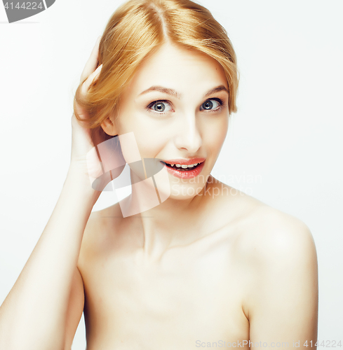 Image of spa picture attractive happy smiling lady young red hair isolated on white close up, lifestyle people concept