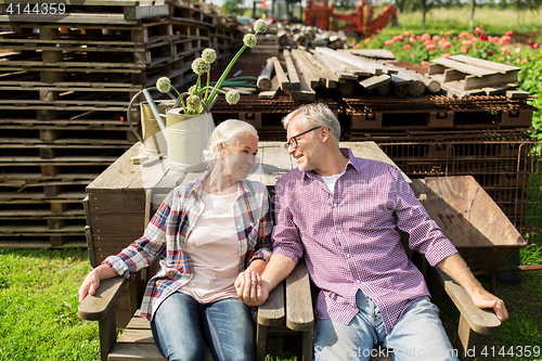 Image of happy senior couple at summer farm