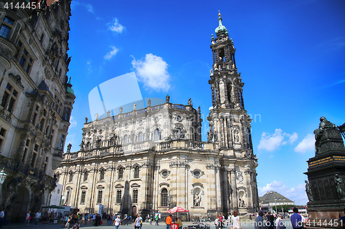 Image of DRESDEN, GERMANY – AUGUST 13, 2016: Tourists walk and visit on