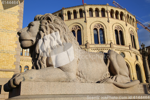 Image of Norwegian parliament Storting Oslo in central Oslo, Norway