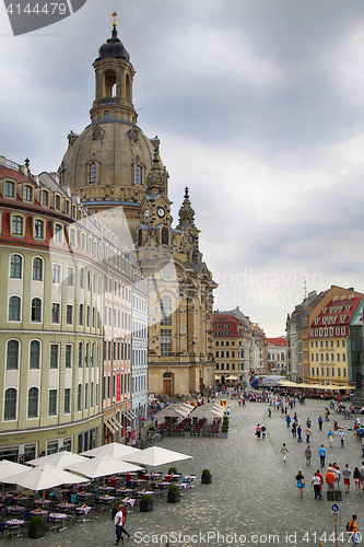 Image of DRESDEN, GERMANY – AUGUST 13, 2016: People walk on Neumarkt Sq