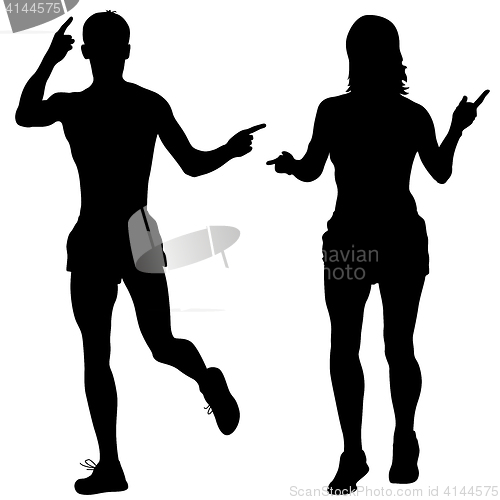 Image of Set of silhouettes. Runners on sprint men and woman. illustration