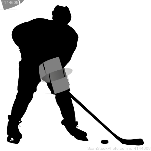 Image of silhouette of hockey player. Isolated on white.