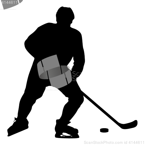 Image of silhouette of hockey player. Isolated on white.