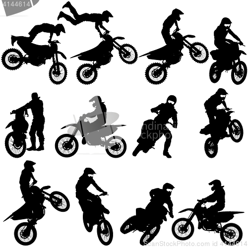 Image of Set of biker motocross silhouettes, illustration