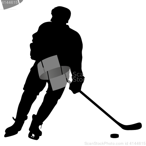 Image of silhouette of hockey player. Isolated on white.
