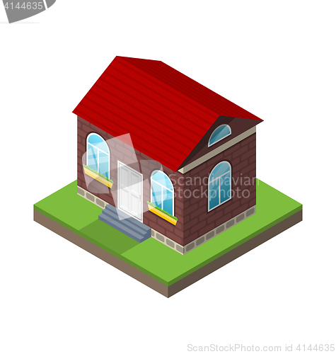 Image of Residential isometric house with grass and ground, isolated on w