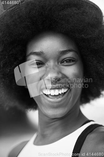 Image of Close up portrait of a beautiful young african american woman sm