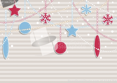 Image of christmas illustration with stripes and snowflakes