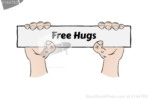Image of free hugs sign holding in hands ready for free hug