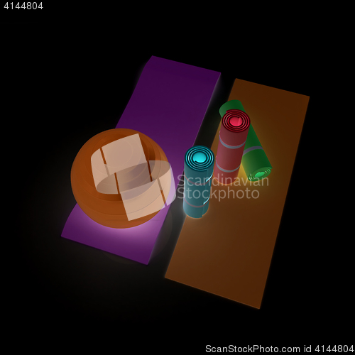 Image of karemat and fitness ball. 3D illustration