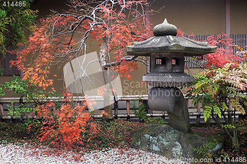 Image of japanese lantern and autumnal maple tree