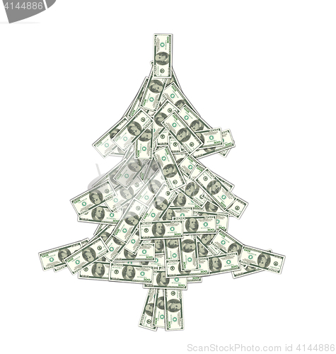 Image of Christmas Concept - Pine Made of Banknotes of Dollars