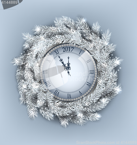 Image of Christmas Wreath with Clock for Happy New Year 2017