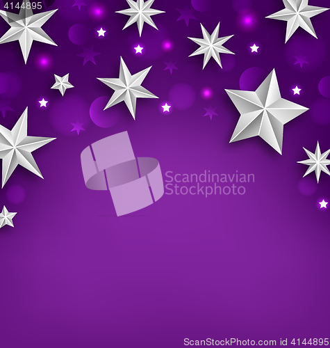 Image of Purple Abstract Celebration Background with Silver Stars
