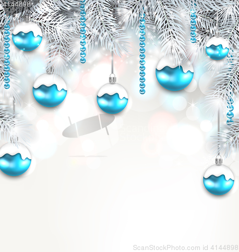 Image of Holiday Fir Branches and Christmas Blue Ball