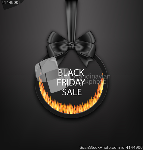 Image of Round Frame with Black Bow, Fire Flame for Black Friday