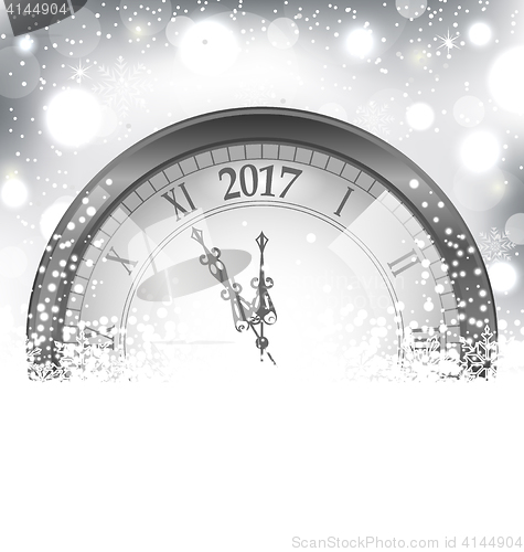 Image of 2017 New Year Midnight, Snowing Background with Clock
