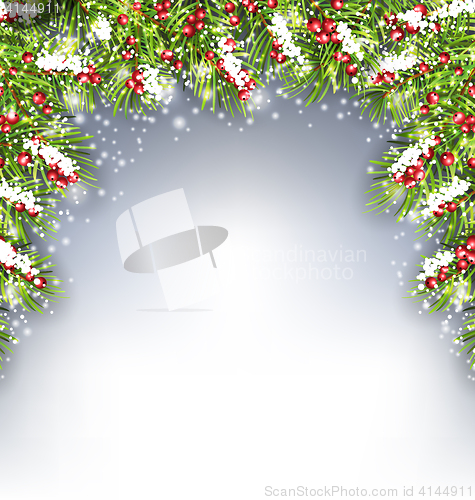 Image of Holiday Decoration with Fir Branches and Holly Berries
