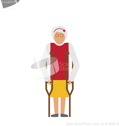 Image of Older Woman with Crutches. Disability, Elderly, Grandmother