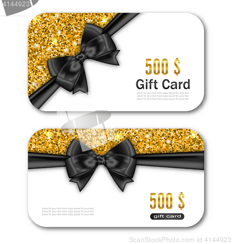 Image of Gift Card Template with Golden Dust Texture and Black Bow Ribbon