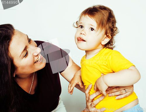 Image of bright picture of hugging mother and daughter happy together, smiling stylish family. lifestyle people concept