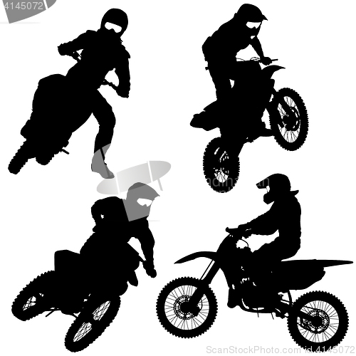 Image of Set of biker motocross silhouettes, illustration