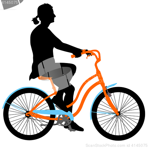 Image of Silhouette of a cyclist girl. illustration