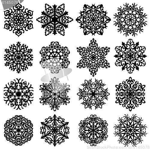 Image of Set snowflakes icons on white background, illustration