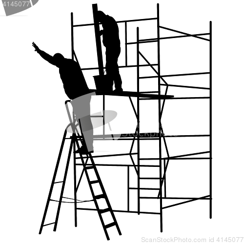 Image of Silhouette worker climbing the ladder. illustration