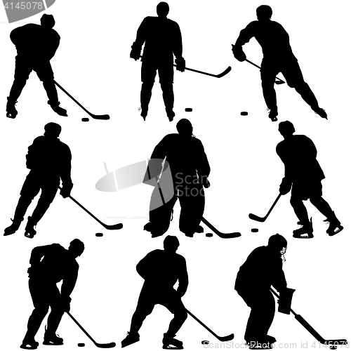 Image of Set of silhouettes hockey player. Isolated on white.