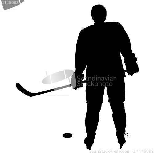 Image of silhouette of hockey player. Isolated on white.