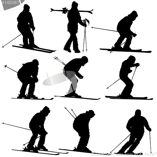 Image of Set mountain skier speeding down slope. sport silhouette