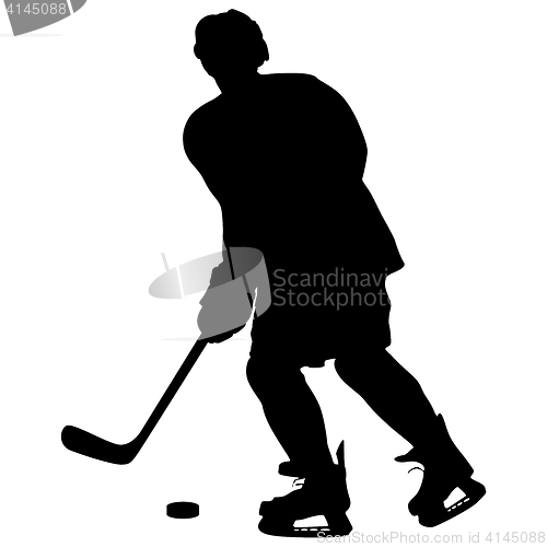 Image of silhouette of hockey player. Isolated on white.