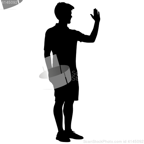 Image of Silhouette man raised his left hand up. illustration