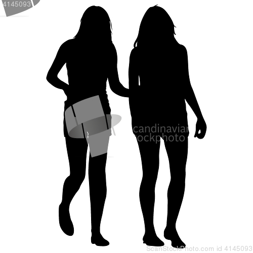 Image of Silhouette two lesbian girls hand to hand isolated on white background. illustration