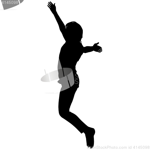 Image of Silhouette young girl jumping with hands up, motion. illustration
