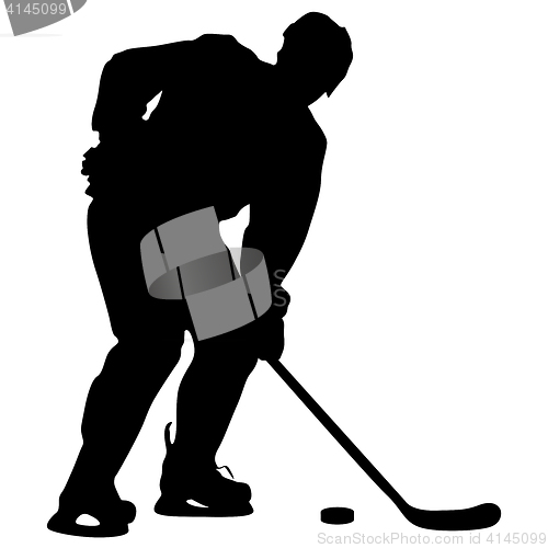 Image of silhouette of hockey player. Isolated on white.